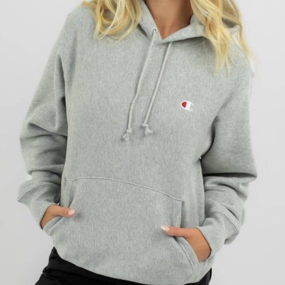 Reverse Weave grey gray champion embroidered hoodie